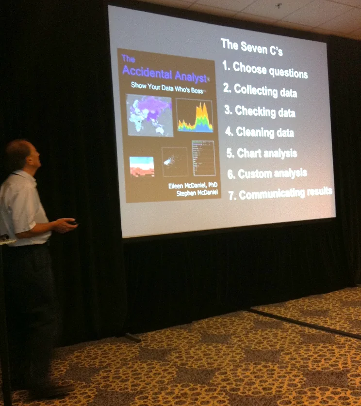 Pat Hanrahan presenting The Accidental Analyst and Seven C's at Tableau Conference